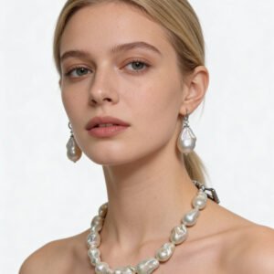 Premium Natural Freshwater Baroque Pearl Necklace & Earrings Set(P001)