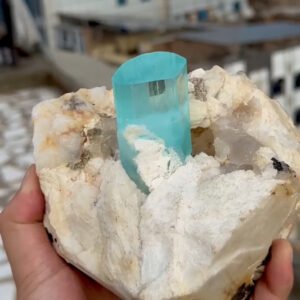 Museum-quality natural aquamarine crystal specimen from the world-famous Haramosh Mine